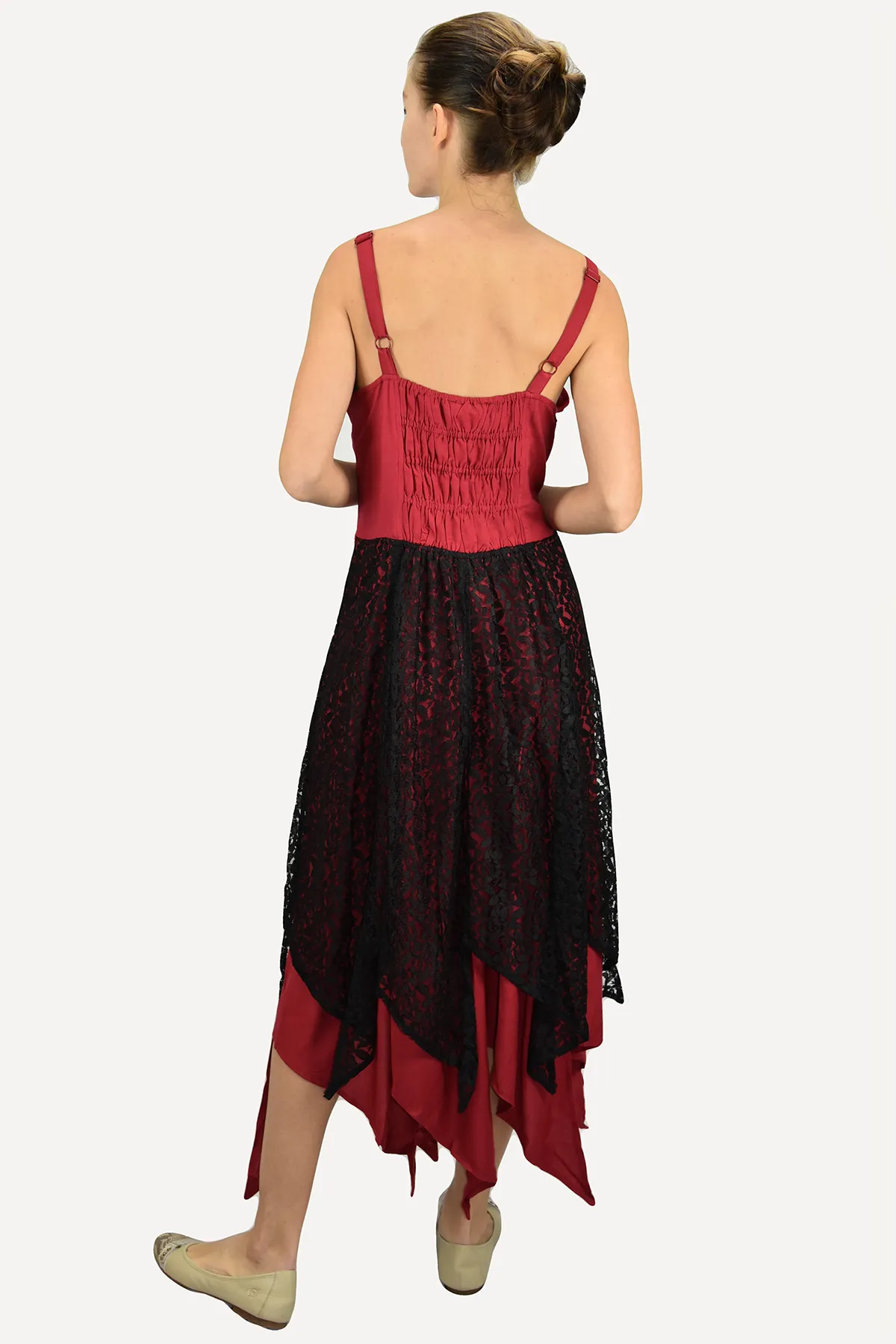 008 DR Net Overlay Spaghetti Strap corset Summer Mid Calf Dress