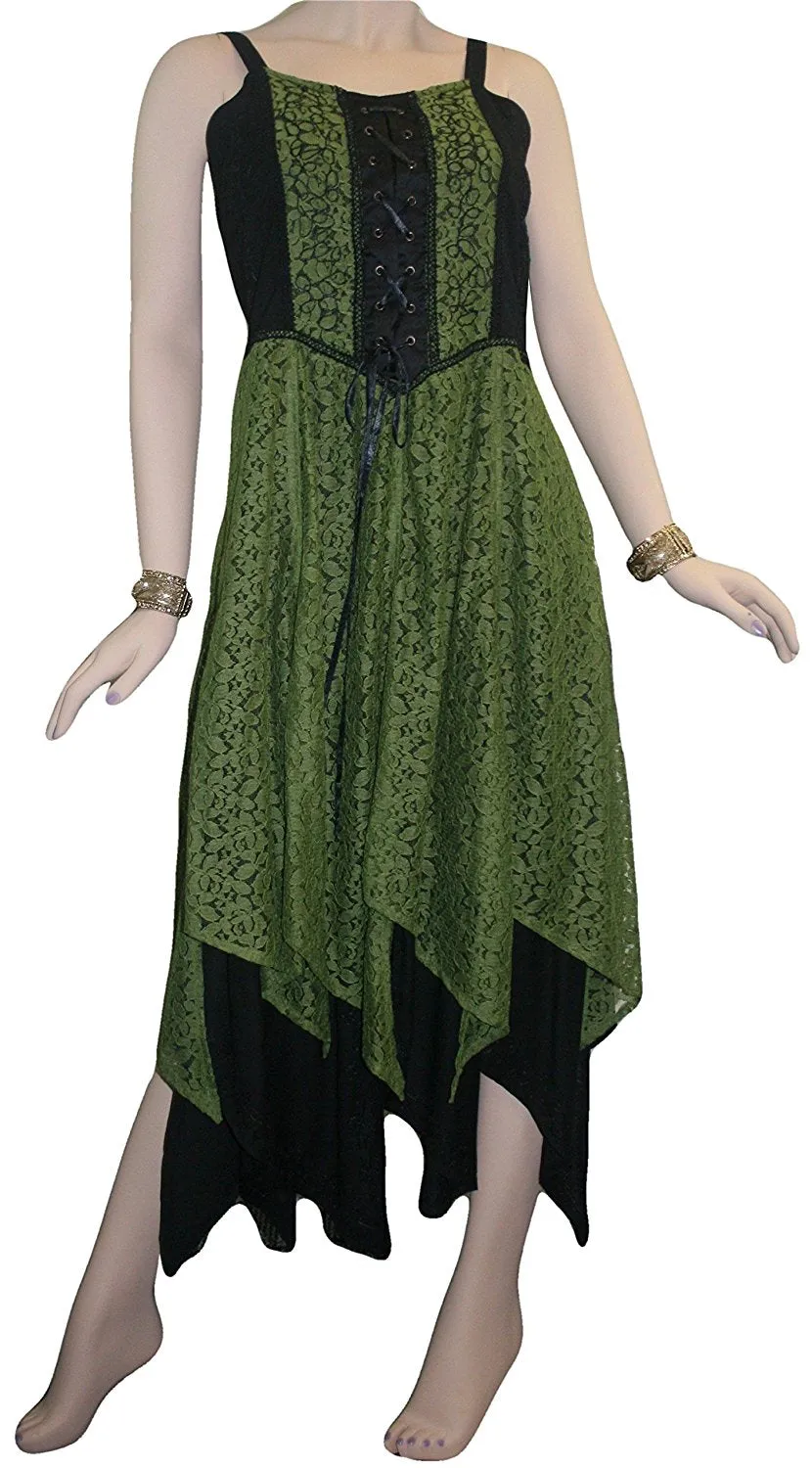 008 DR Net Overlay Spaghetti Strap corset Summer Mid Calf Dress