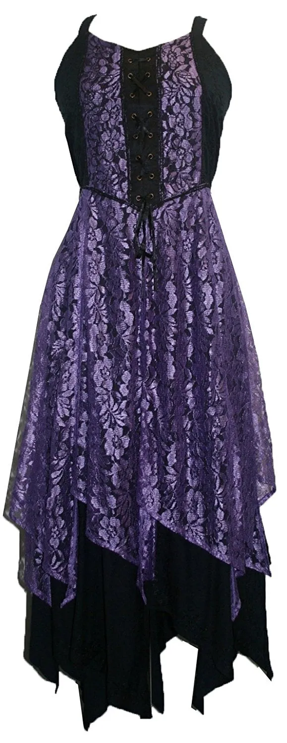008 DR Net Overlay Spaghetti Strap corset Summer Mid Calf Dress