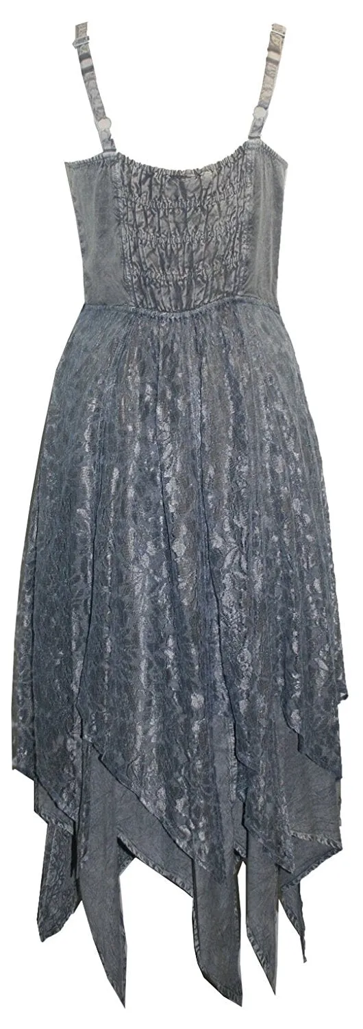 008 DR Net Overlay Spaghetti Strap corset Summer Mid Calf Dress