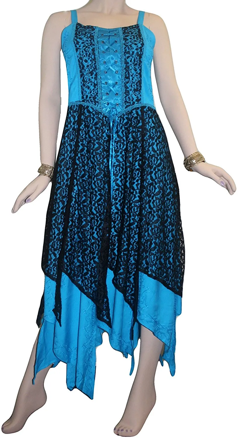 008 DR Net Overlay Spaghetti Strap corset Summer Mid Calf Dress