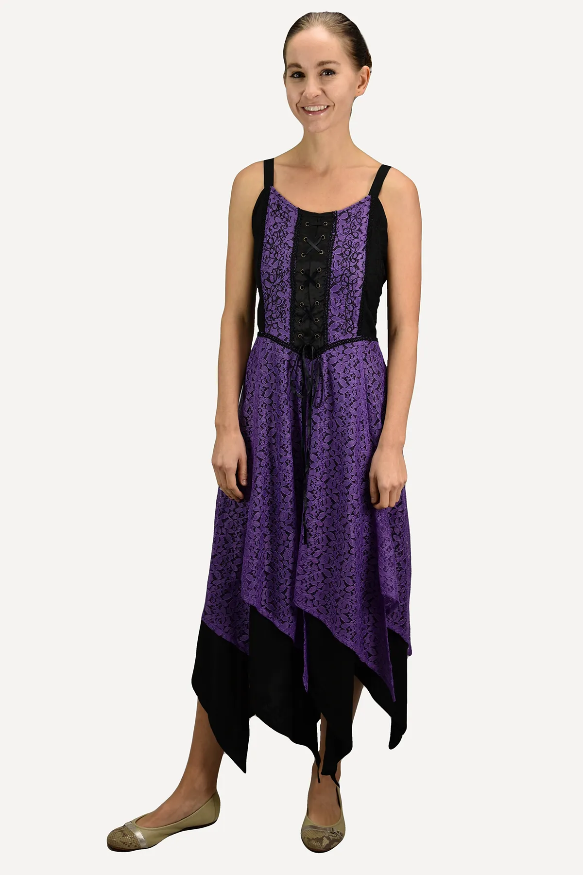 008 DR Net Overlay Spaghetti Strap corset Summer Mid Calf Dress