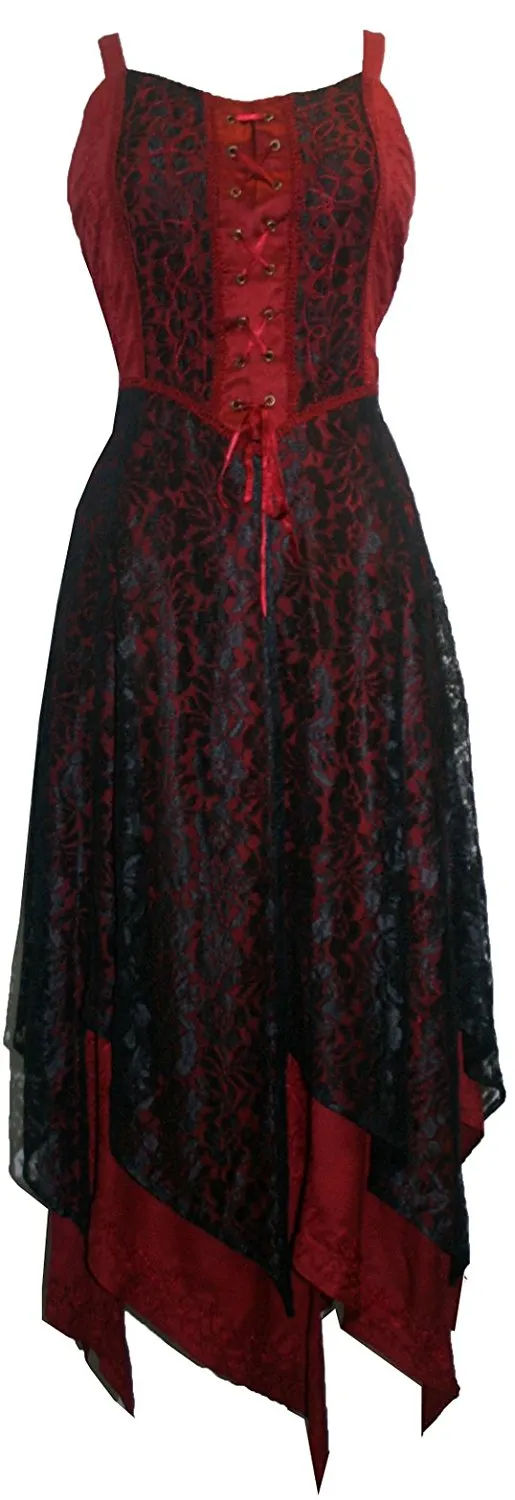 008 DR Net Overlay Spaghetti Strap corset Summer Mid Calf Dress