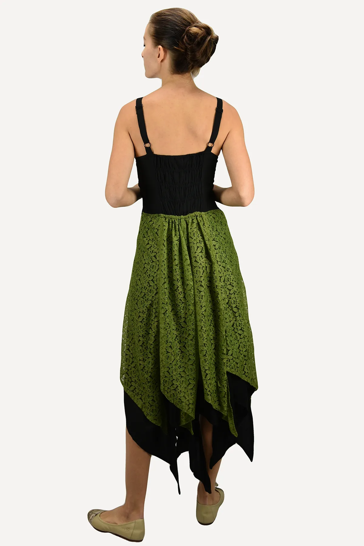 008 DR Net Overlay Spaghetti Strap corset Summer Mid Calf Dress