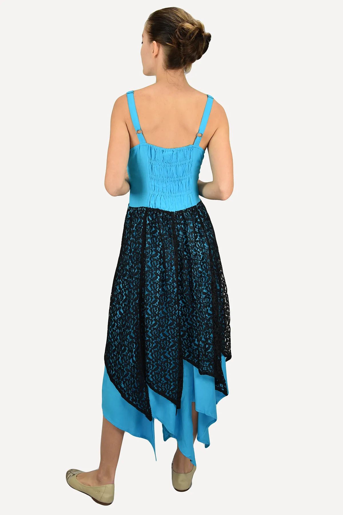 008 DR Net Overlay Spaghetti Strap corset Summer Mid Calf Dress