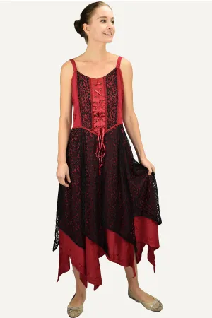 008 DR Net Overlay Spaghetti Strap corset Summer Mid Calf Dress