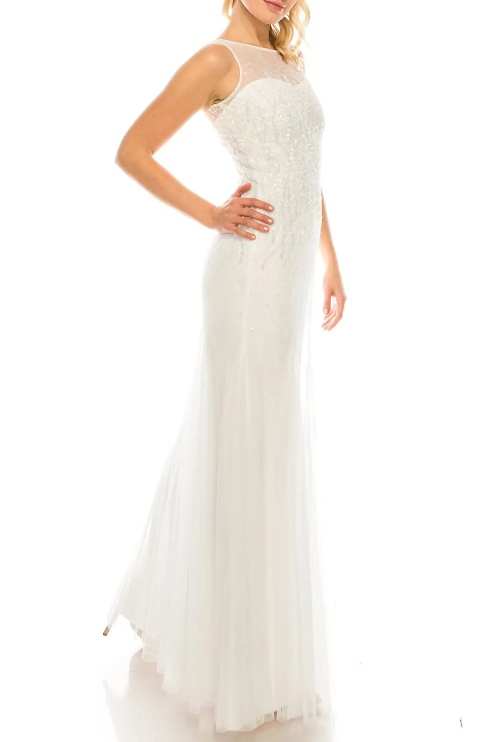 Adrianna Papell - Illusion Beaded Sheath Gown