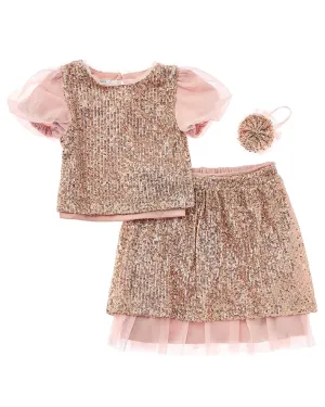 Badgley Mischka Sequin Mesh Top & Skirt Set