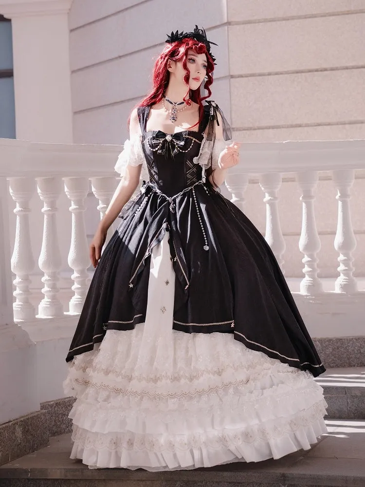 Black and White Gorgeous Train Dress Lolita Jumper Skirt