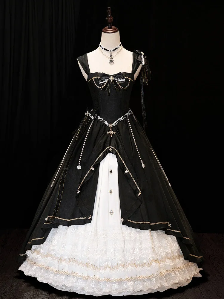 Black and White Gorgeous Train Dress Lolita Jumper Skirt
