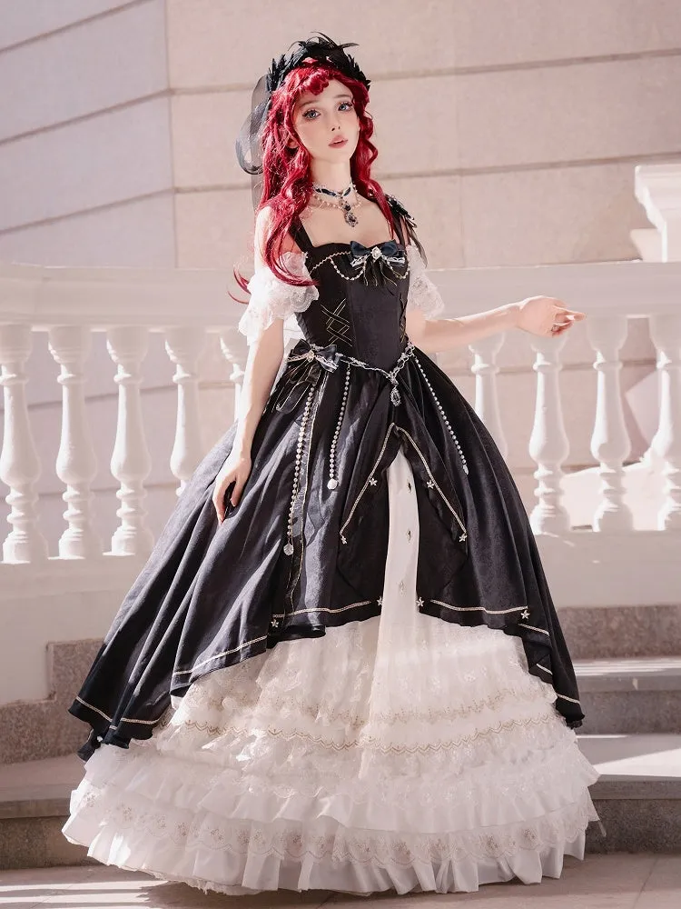 Black and White Gorgeous Train Dress Lolita Jumper Skirt