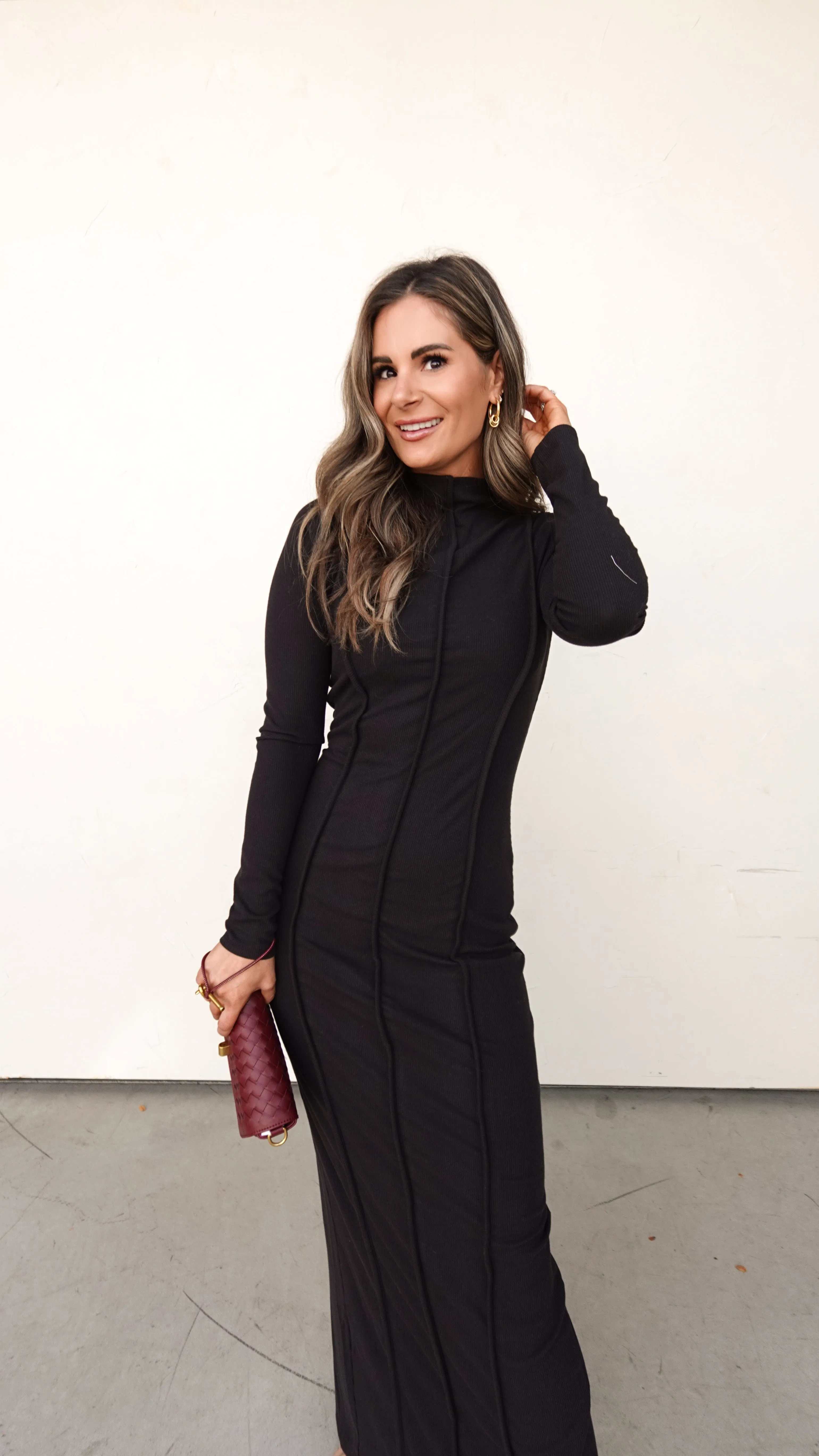 Black Long Sleeve Reverse Hem Dress