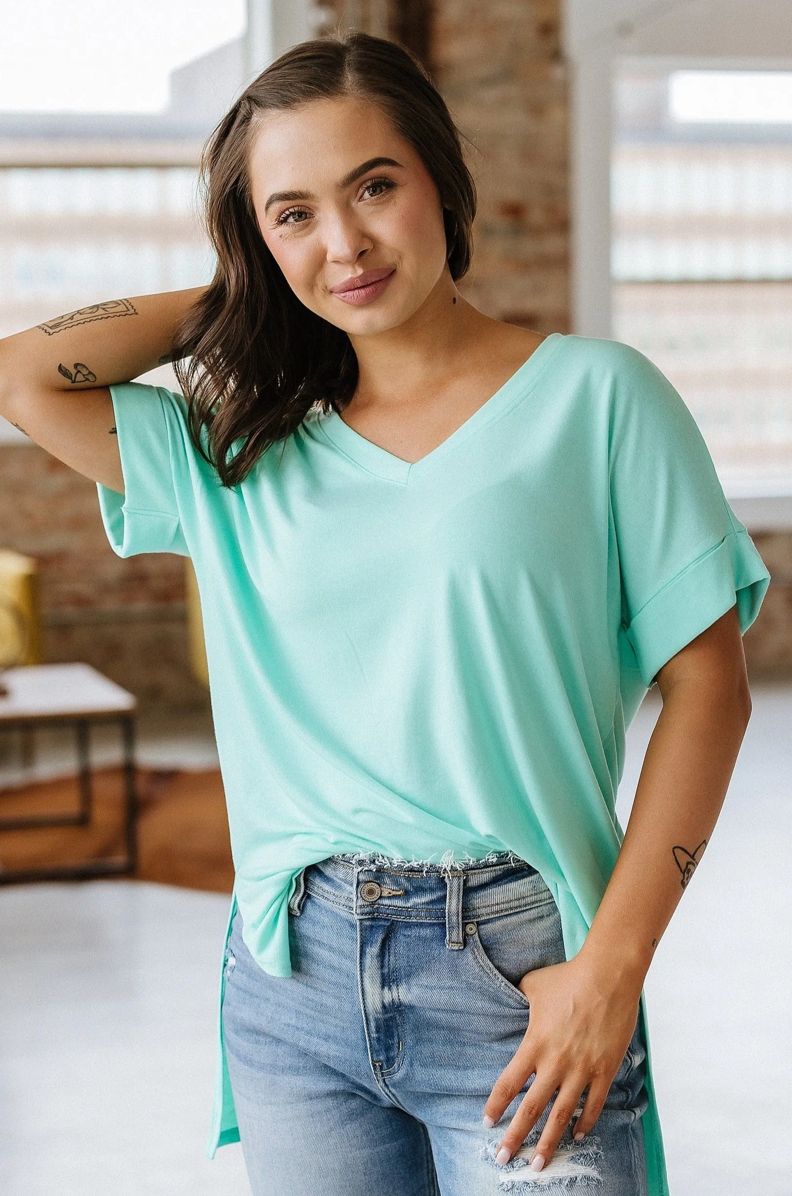 Camille Cuffed Sleeve V-Neck |  S-XL
