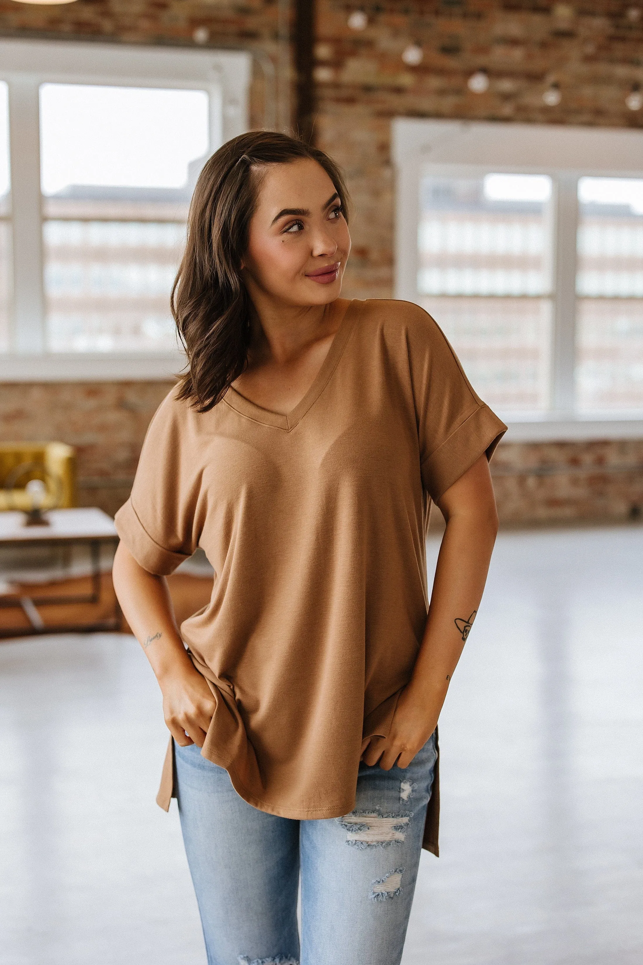 Camille Cuffed Sleeve V-Neck |  S-XL