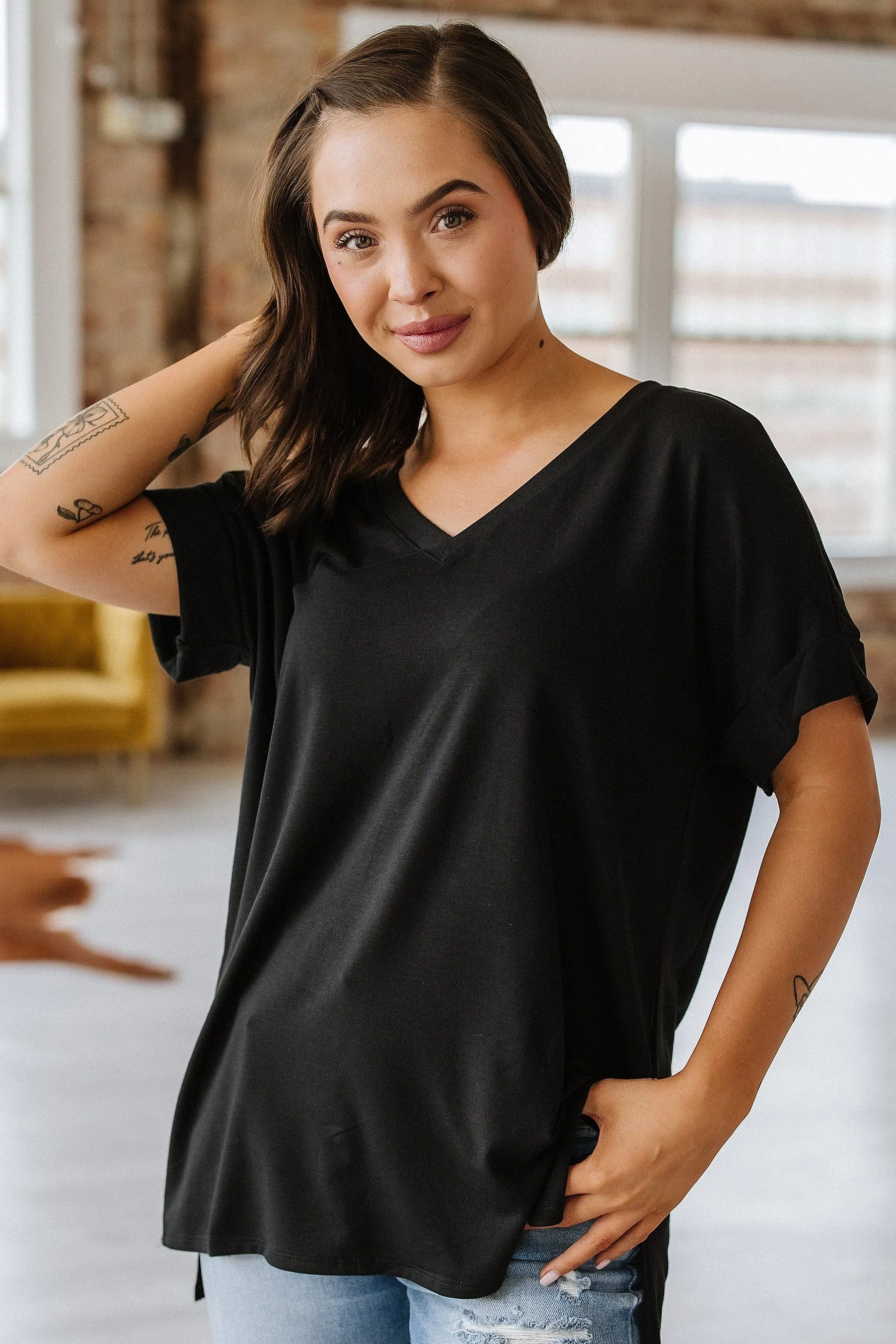 Camille Cuffed Sleeve V-Neck |  S-XL