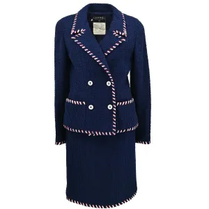 Chanel 1993 Setup Suit Jacket Skirt Navy #34