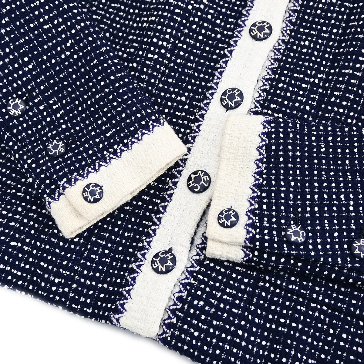 Chanel 1996 Setup Suit Jacket Skirt Navy White #38 #36