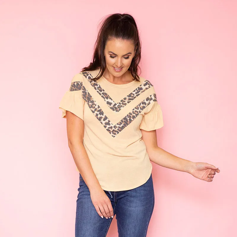 Cheever Chevron Ruffled Sleeve Top (Mustard)