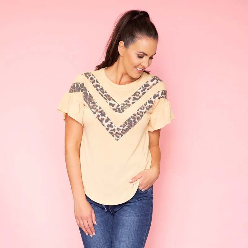 Cheever Chevron Ruffled Sleeve Top (Mustard)