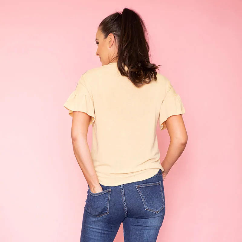 Cheever Chevron Ruffled Sleeve Top (Mustard)