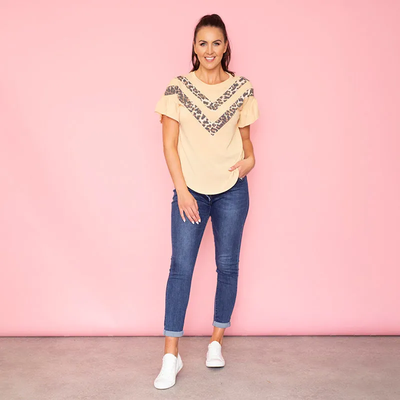 Cheever Chevron Ruffled Sleeve Top (Mustard)