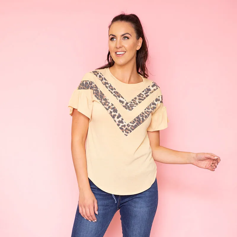 Cheever Chevron Ruffled Sleeve Top (Mustard)
