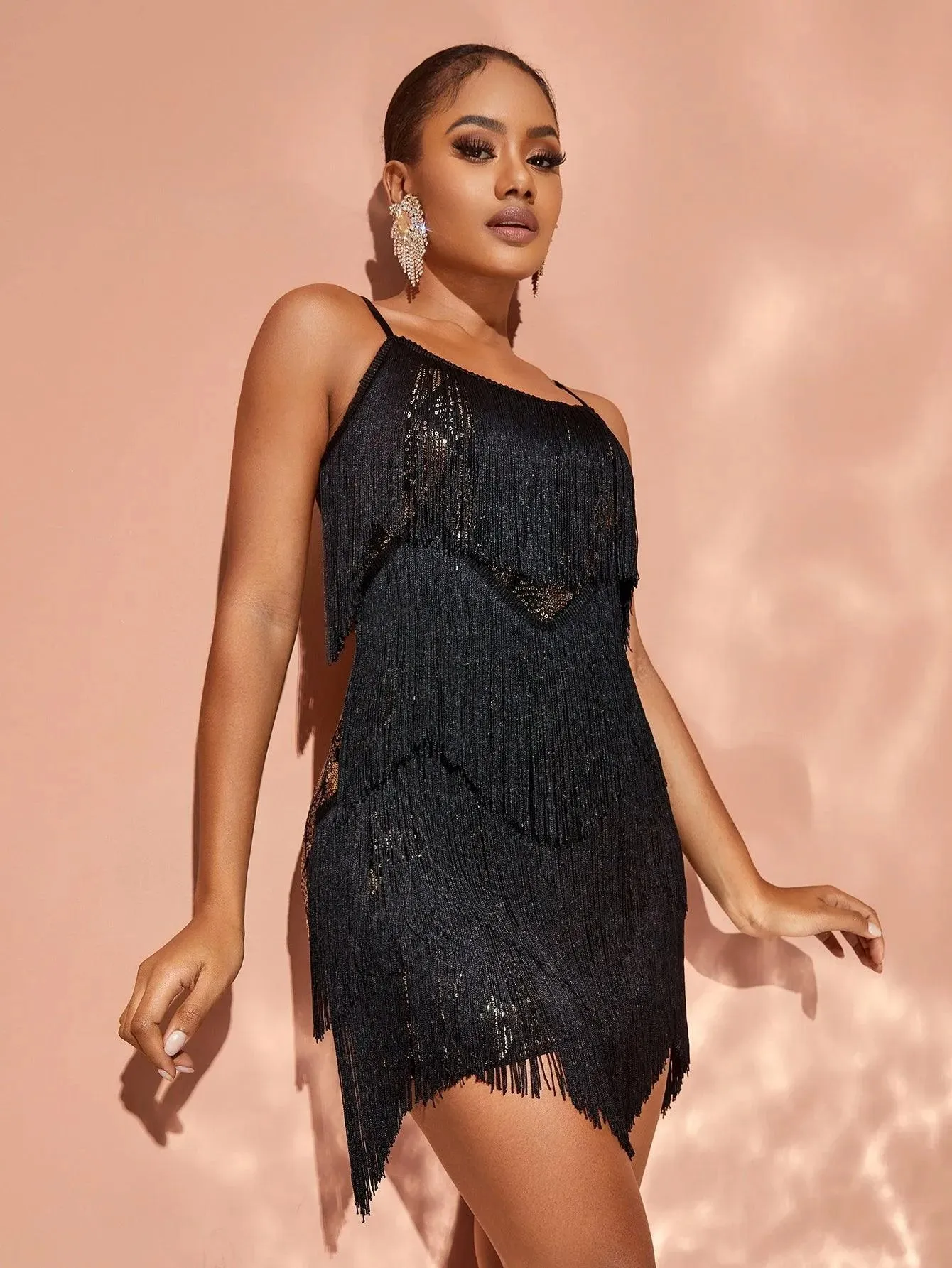Chic Fringed Sequin Mini Party Dress