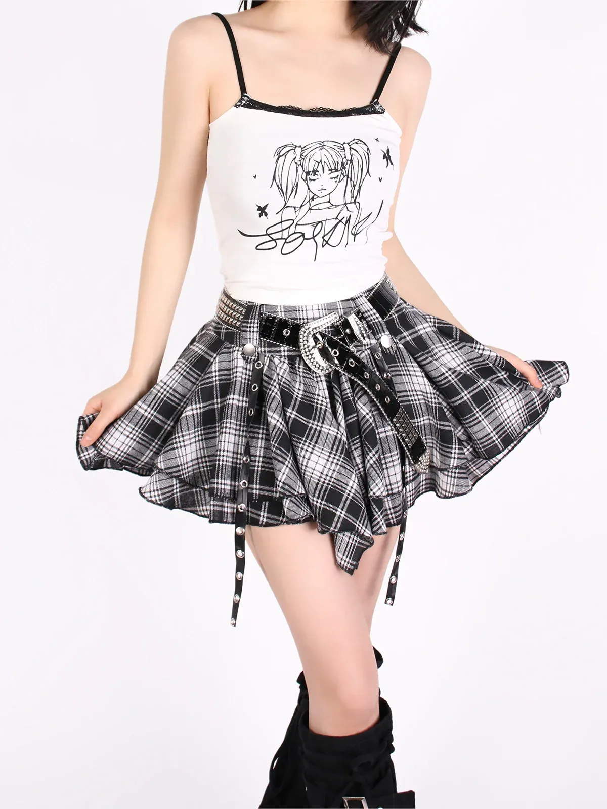 Cover Rhinestone Denim   Skirt Belt   Cake Black Leg Chuck Tutu Irregular