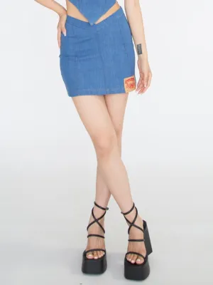 Denim Blue Pointed Waistband Waist Slim-fitting Glamorous Skirt