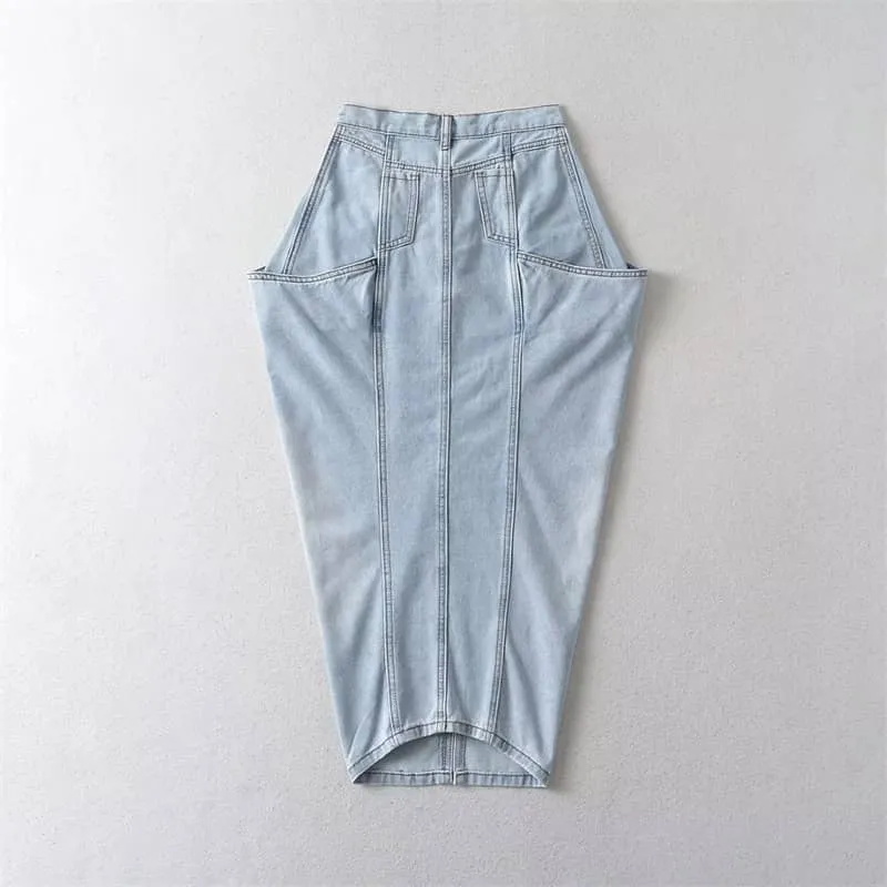 Denim Skirt with Oversized Pocket and Front Slit