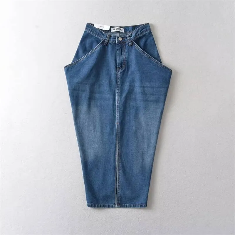 Denim Skirt with Oversized Pocket and Front Slit