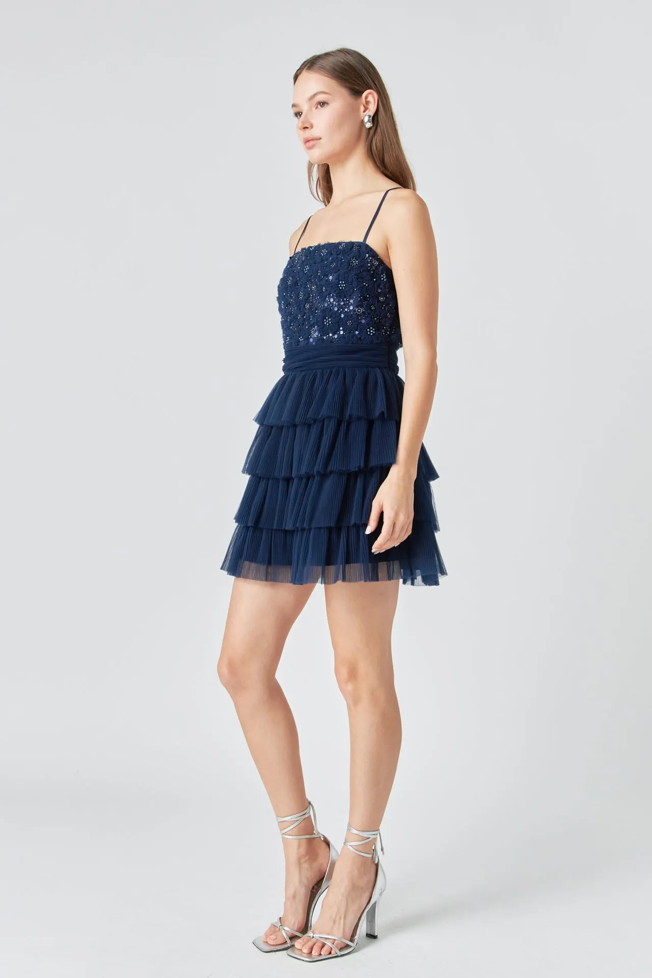 Endless Rose - Floral Detail Tulle Mini Dress