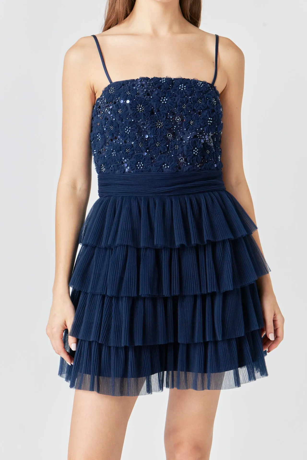 Endless Rose - Floral Detail Tulle Mini Dress