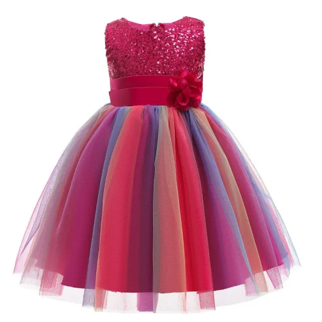 Girls Sequined Flower Princess Party Dress, Baby Girls