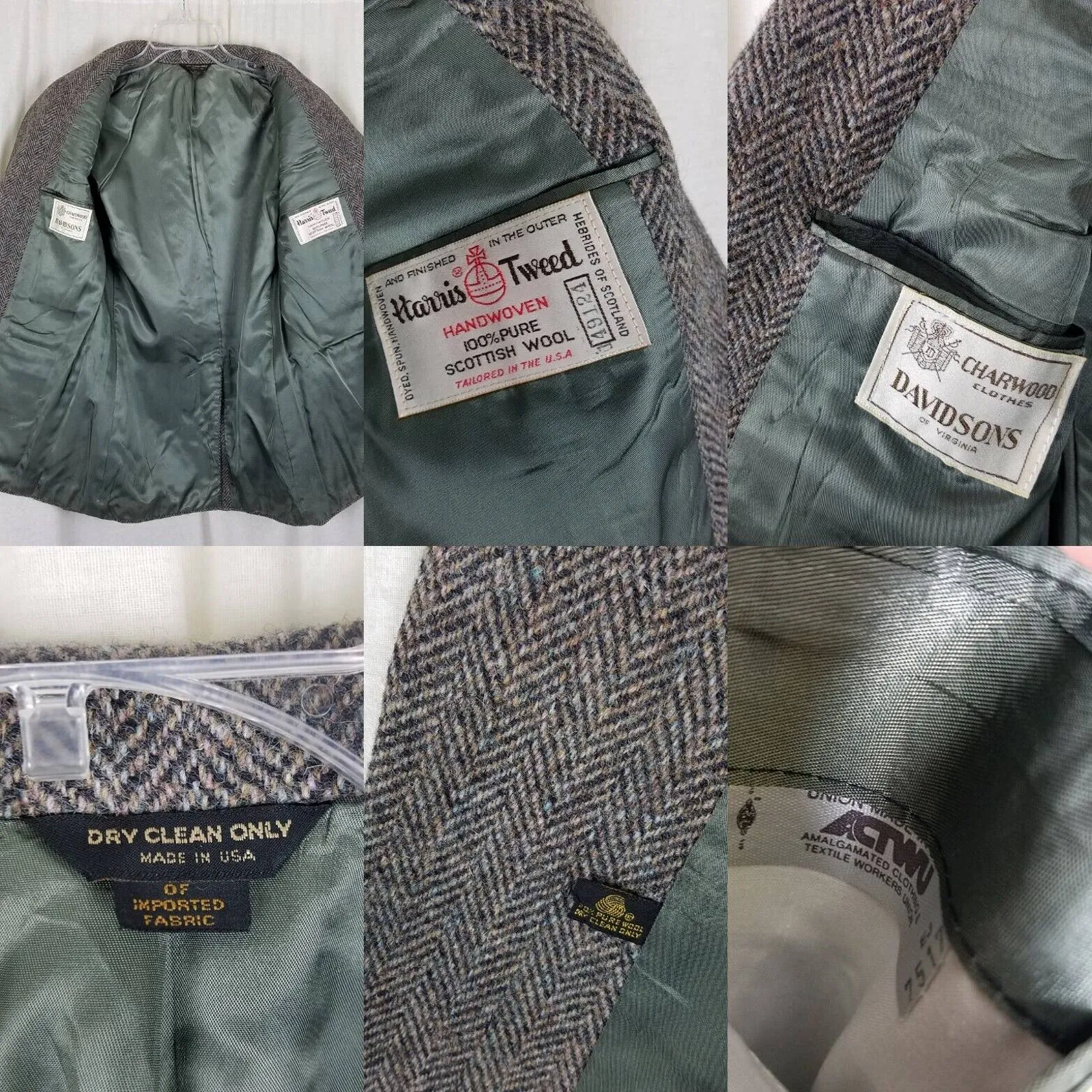 Harris Tweed Black Mottled Herringbone Wool Sportcoat Jacket Blazer Mens 38