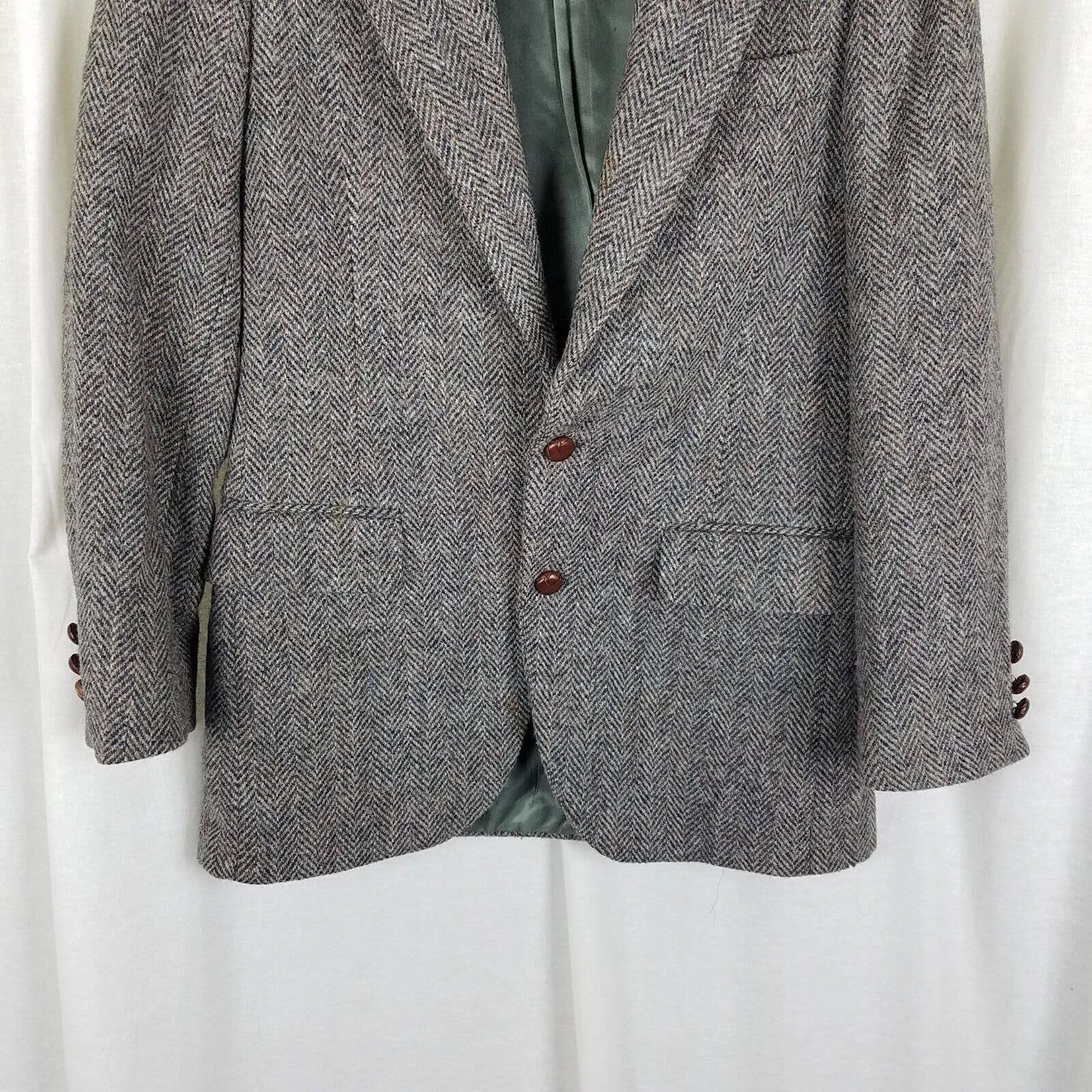 Harris Tweed Black Mottled Herringbone Wool Sportcoat Jacket Blazer Mens 38