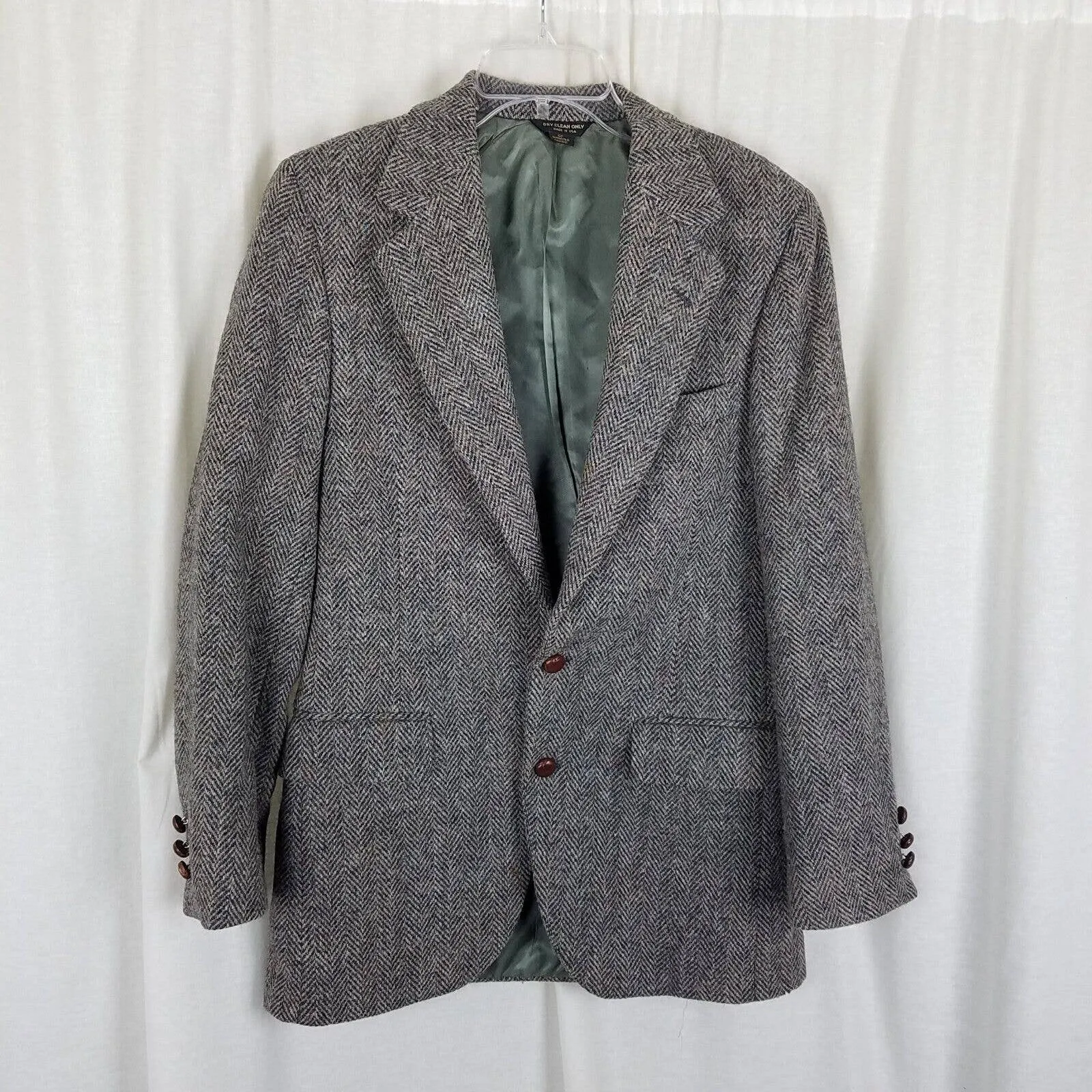 Harris Tweed Black Mottled Herringbone Wool Sportcoat Jacket Blazer Mens 38