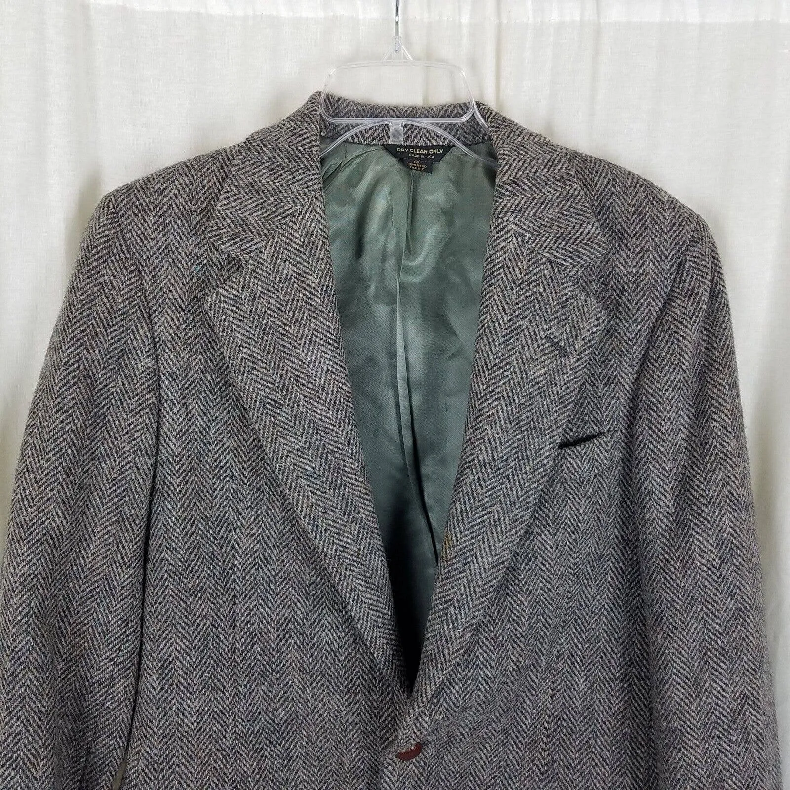 Harris Tweed Black Mottled Herringbone Wool Sportcoat Jacket Blazer Mens 38