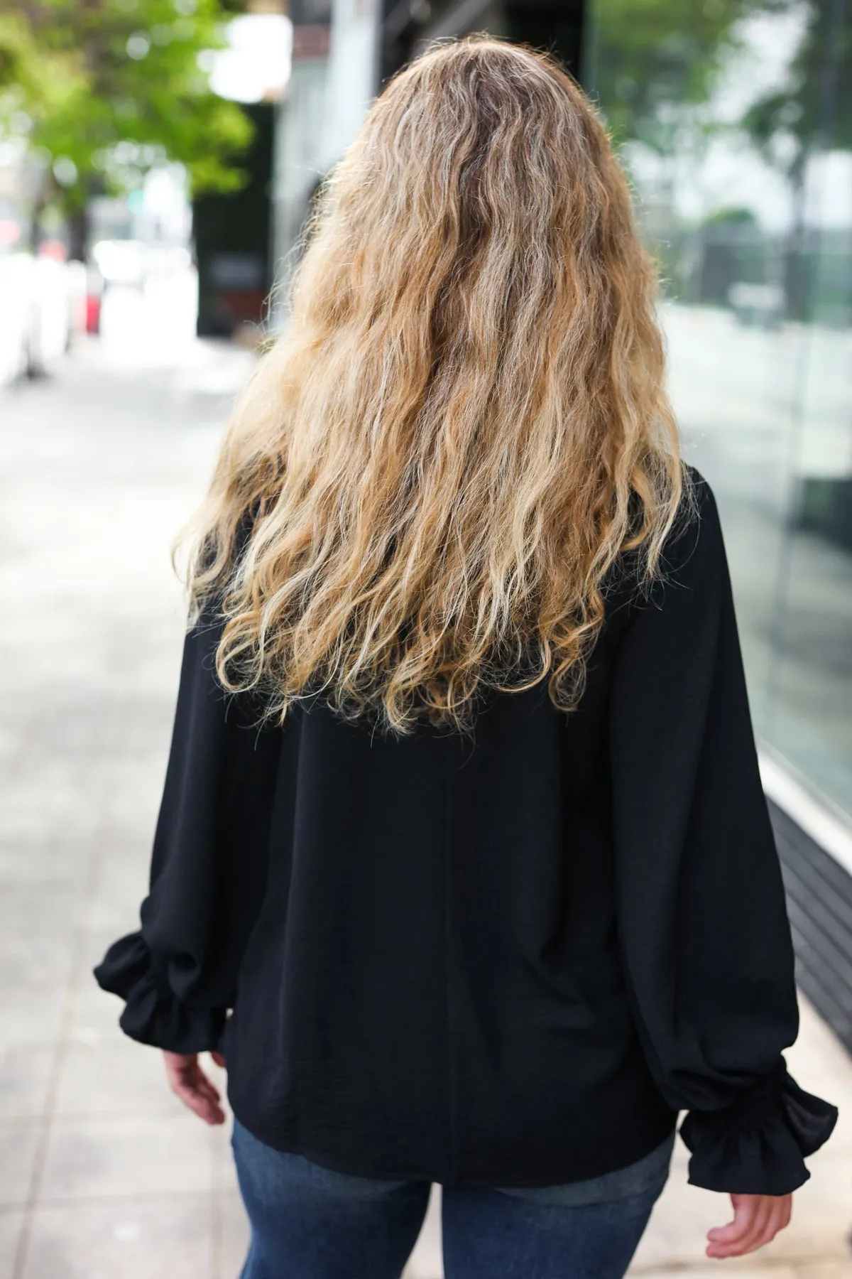 Hello Beautiful Black Smocked Bubble Sleeve Woven Top