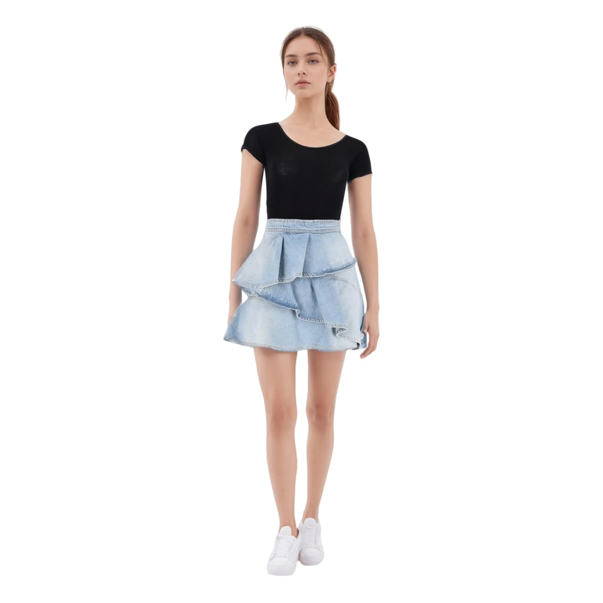 Isabel Marant Etolie Cotton Denim Ruffle Skirt. Size 40FR