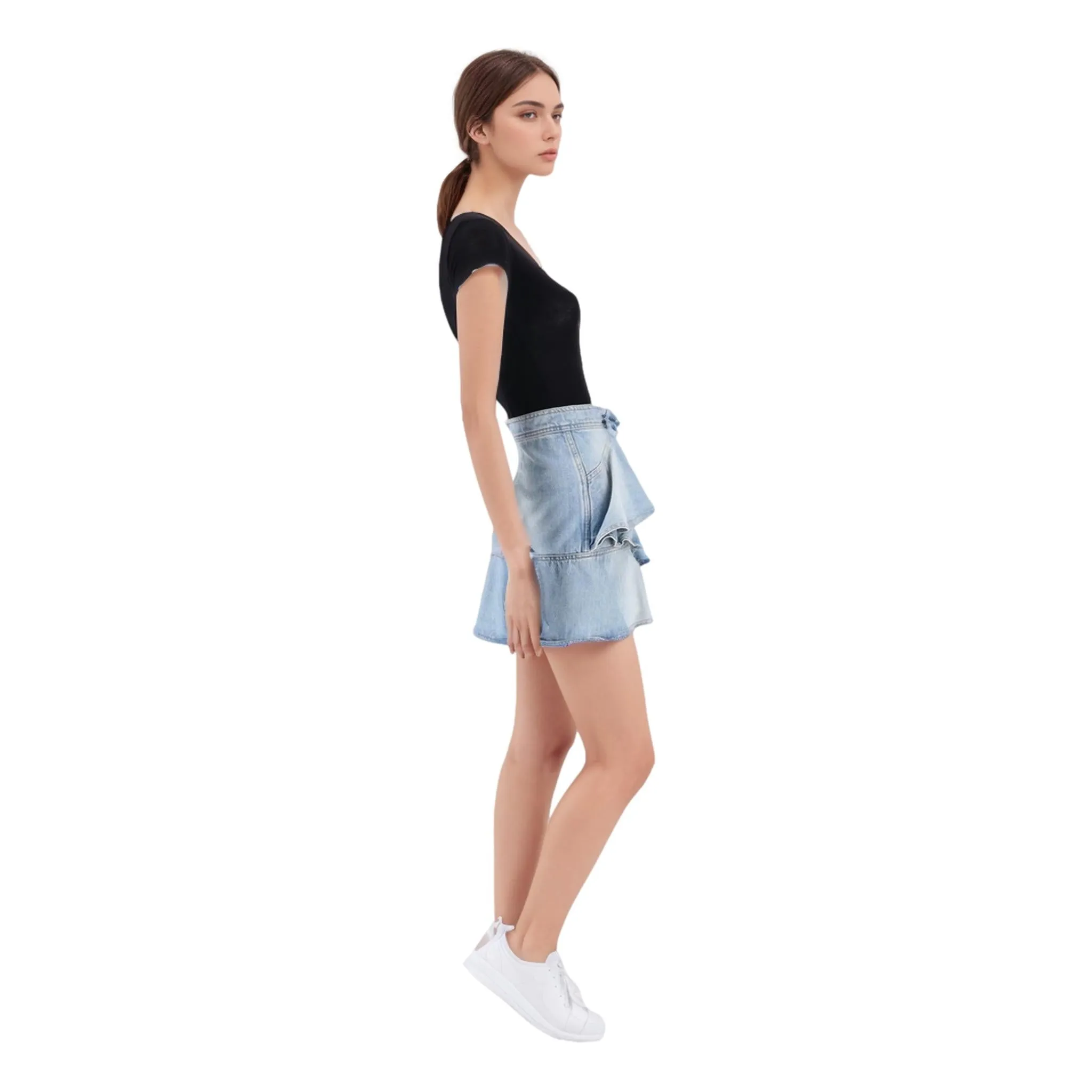 Isabel Marant Etolie Cotton Denim Ruffle Skirt. Size 40FR