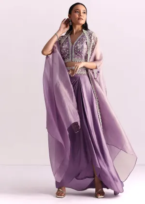 Lavender Moti Work Crop Top Suit Embroidered Jacket