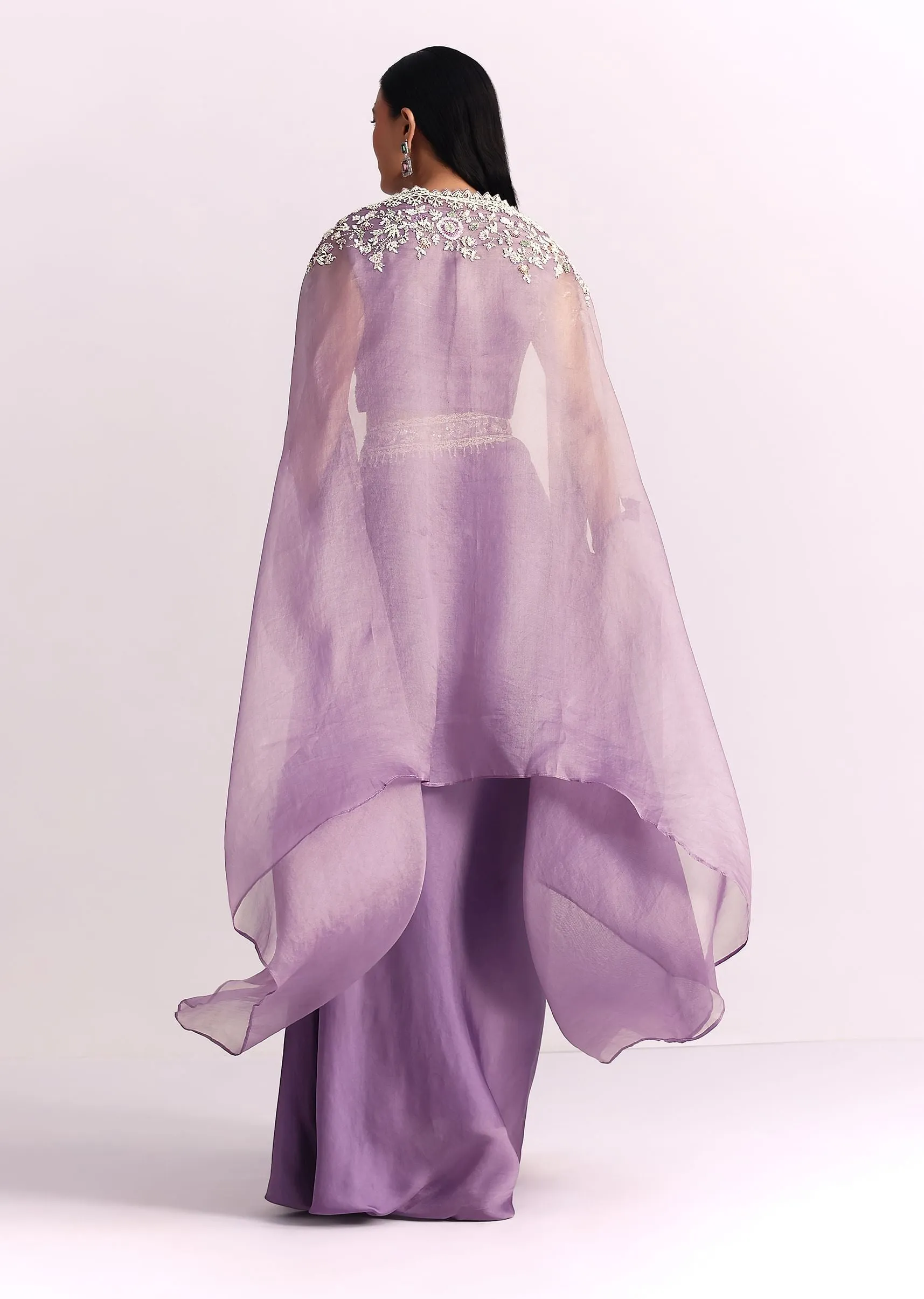 Lavender Moti Work Crop Top Suit Embroidered Jacket