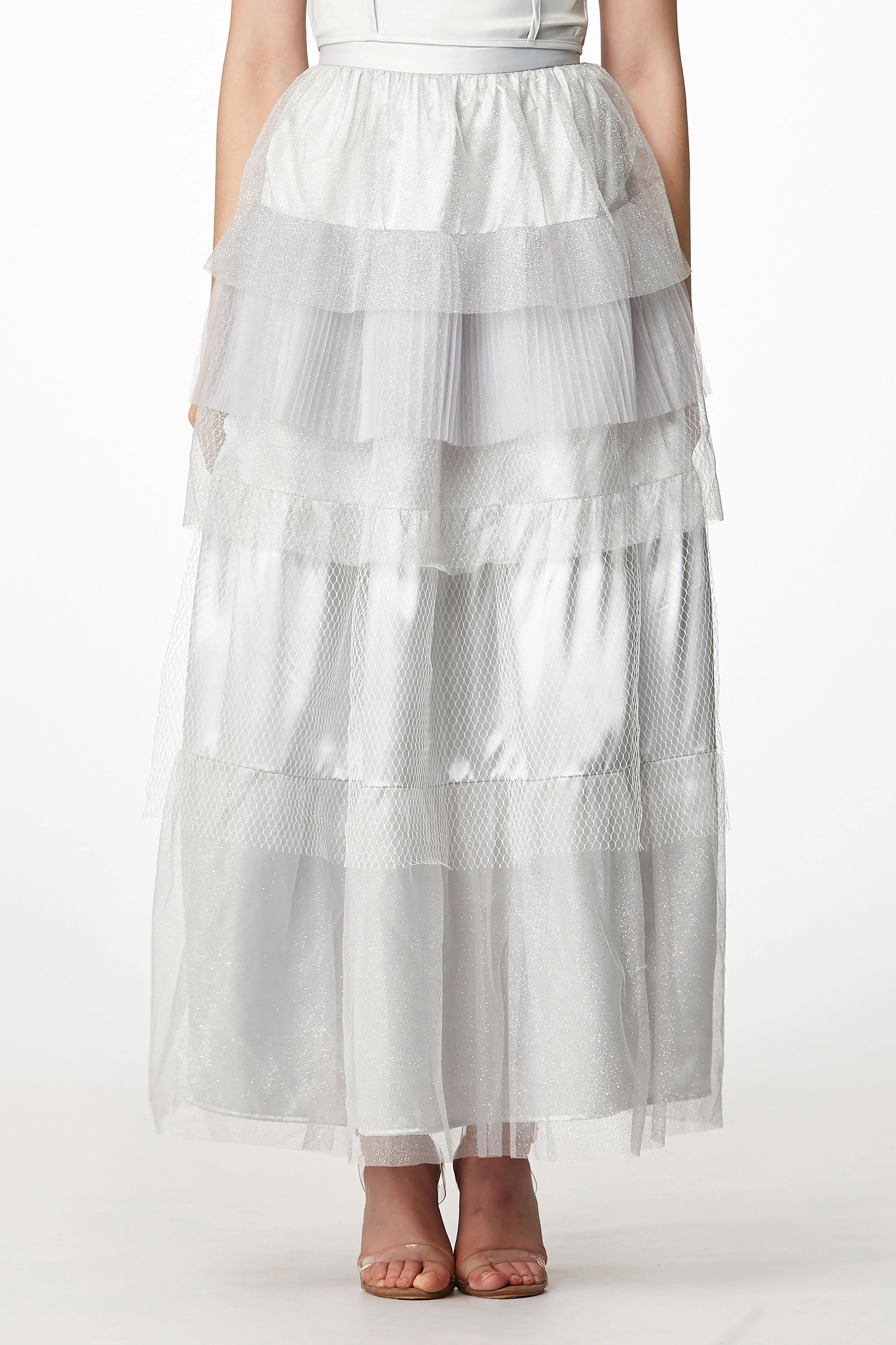 MOS Layered Net Skirt - Silver