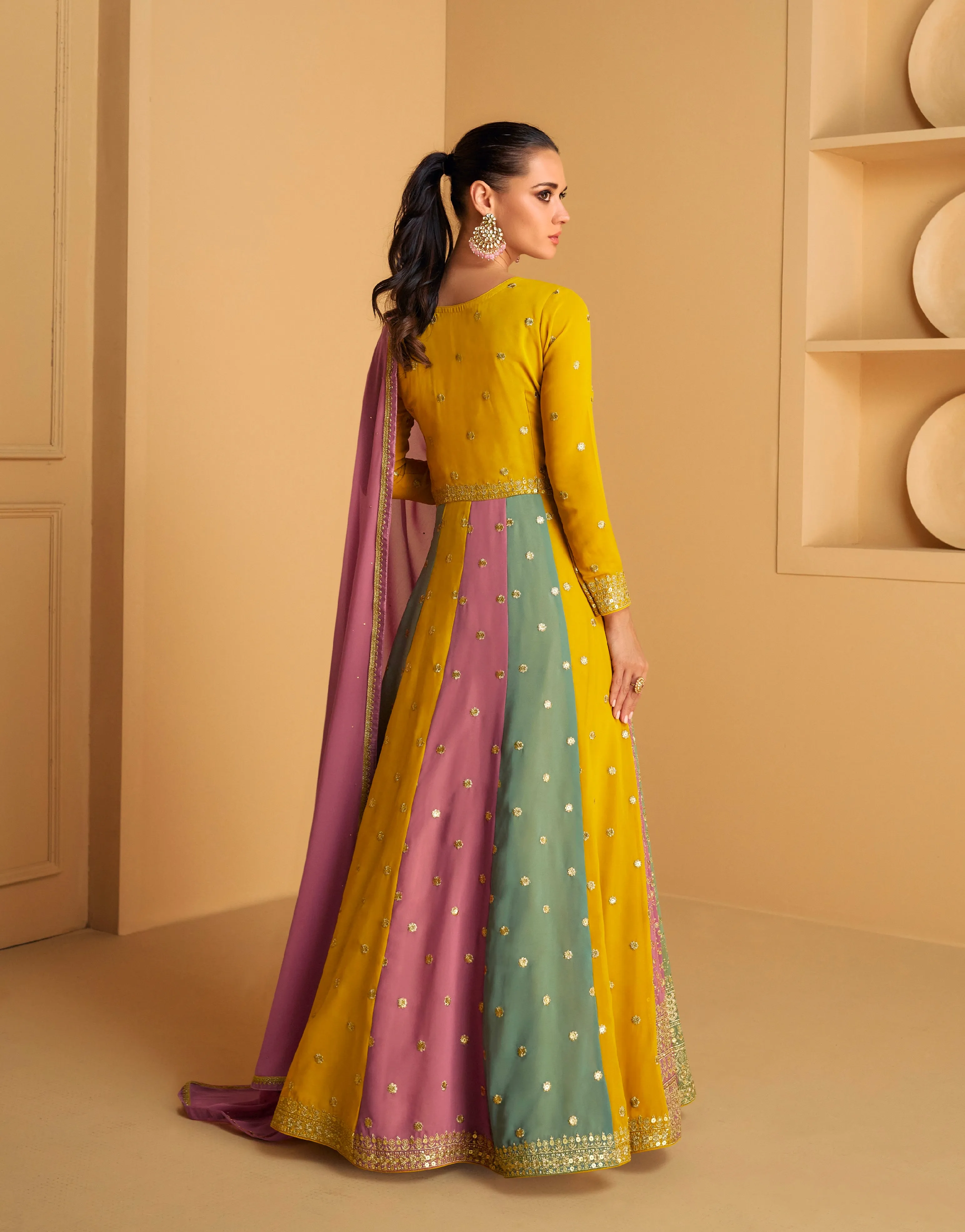 Multicolor Real Georgette Anarkali Suit with Pink Dupatta