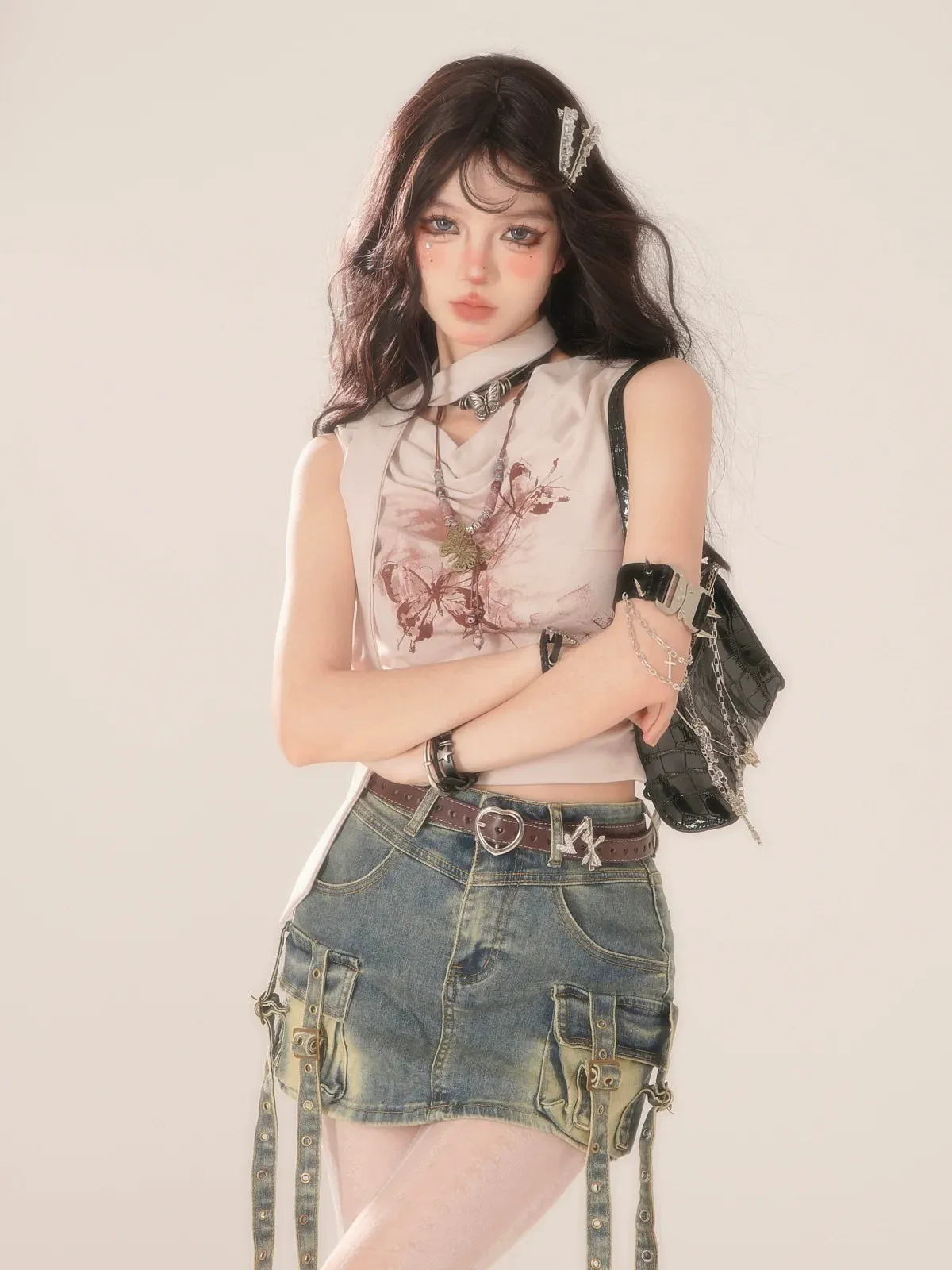 Pocket Denim Retro Blue Calf Skirt Osh