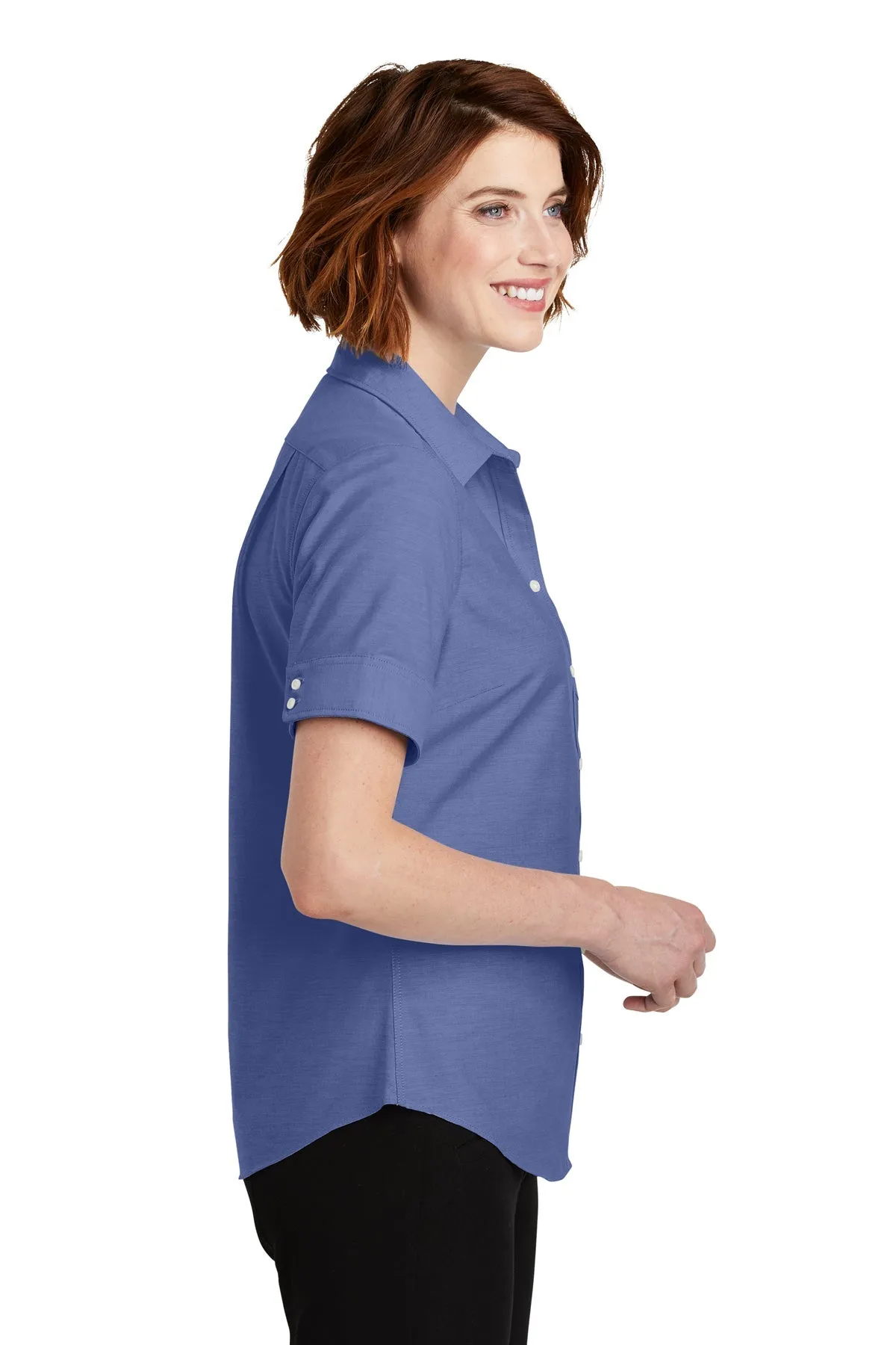 Port Authority Ladies Short Sleeve SuperPro Branded Oxford Shirts, Navy