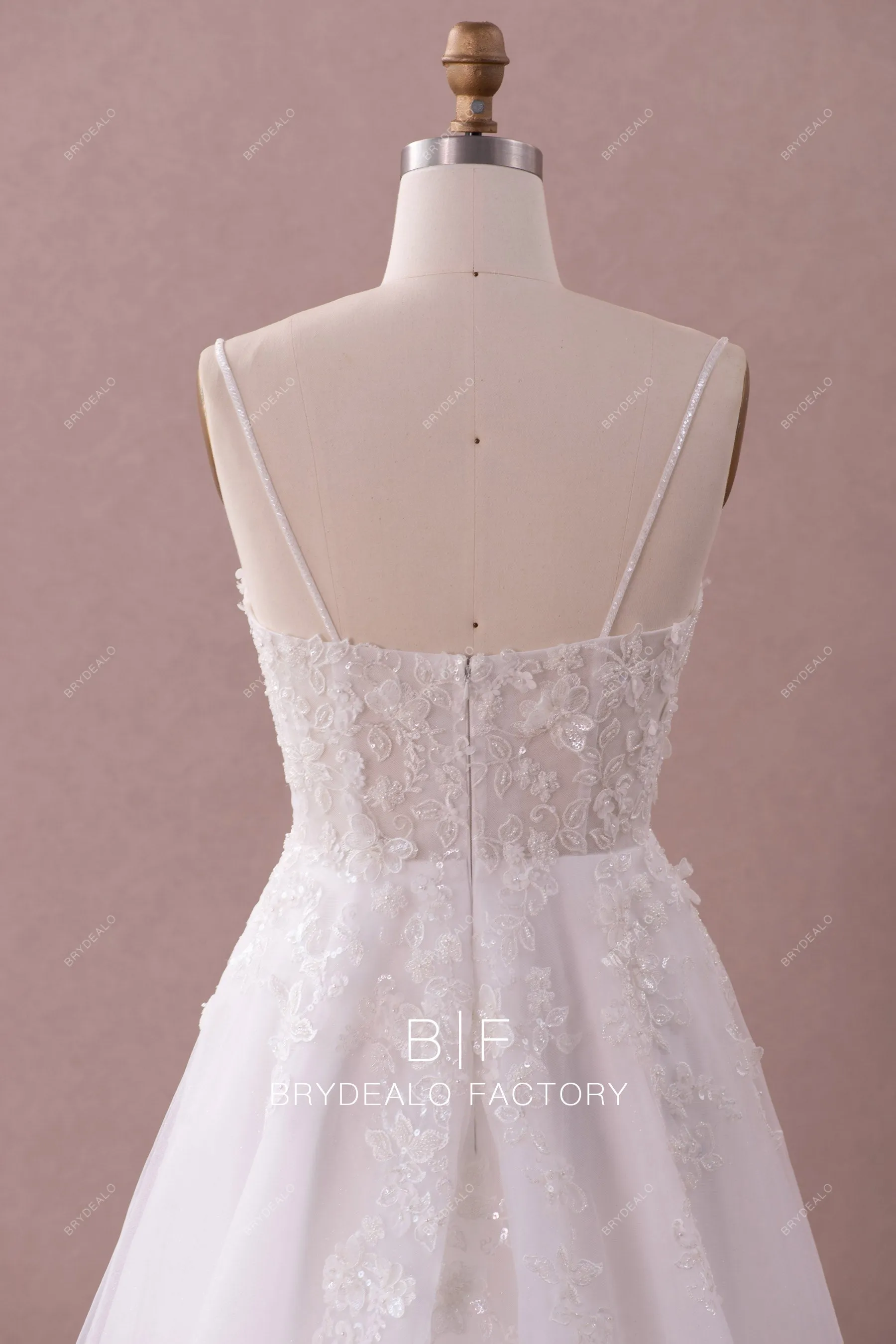Spaghetti Straps Lace Princess A-line Wedding Dress