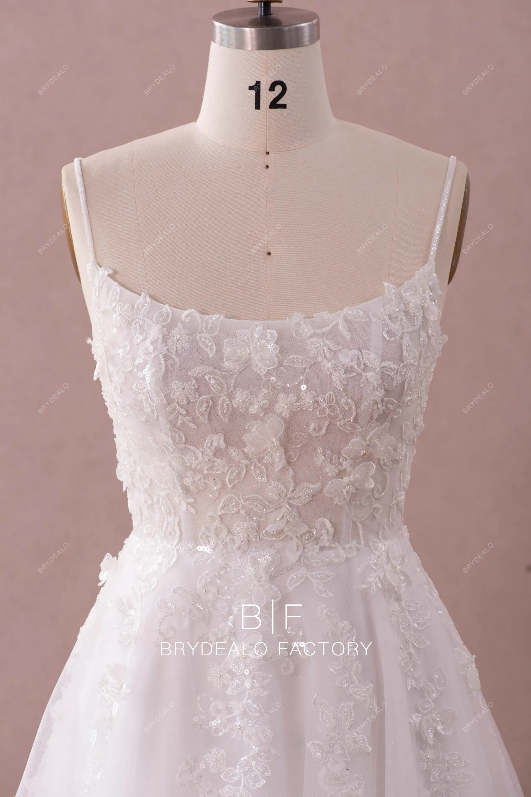 Spaghetti Straps Lace Princess A-line Wedding Dress