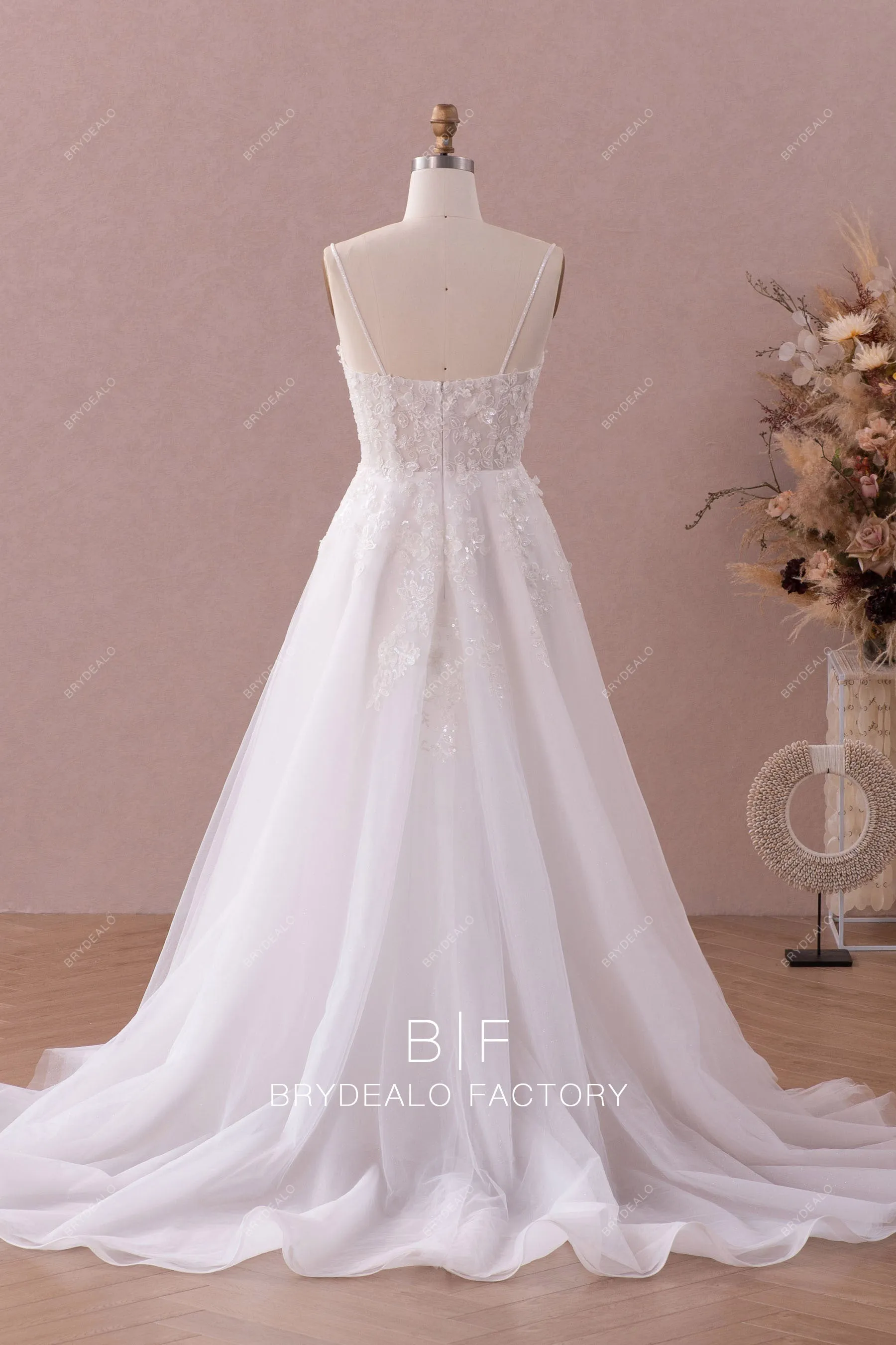 Spaghetti Straps Lace Princess A-line Wedding Dress